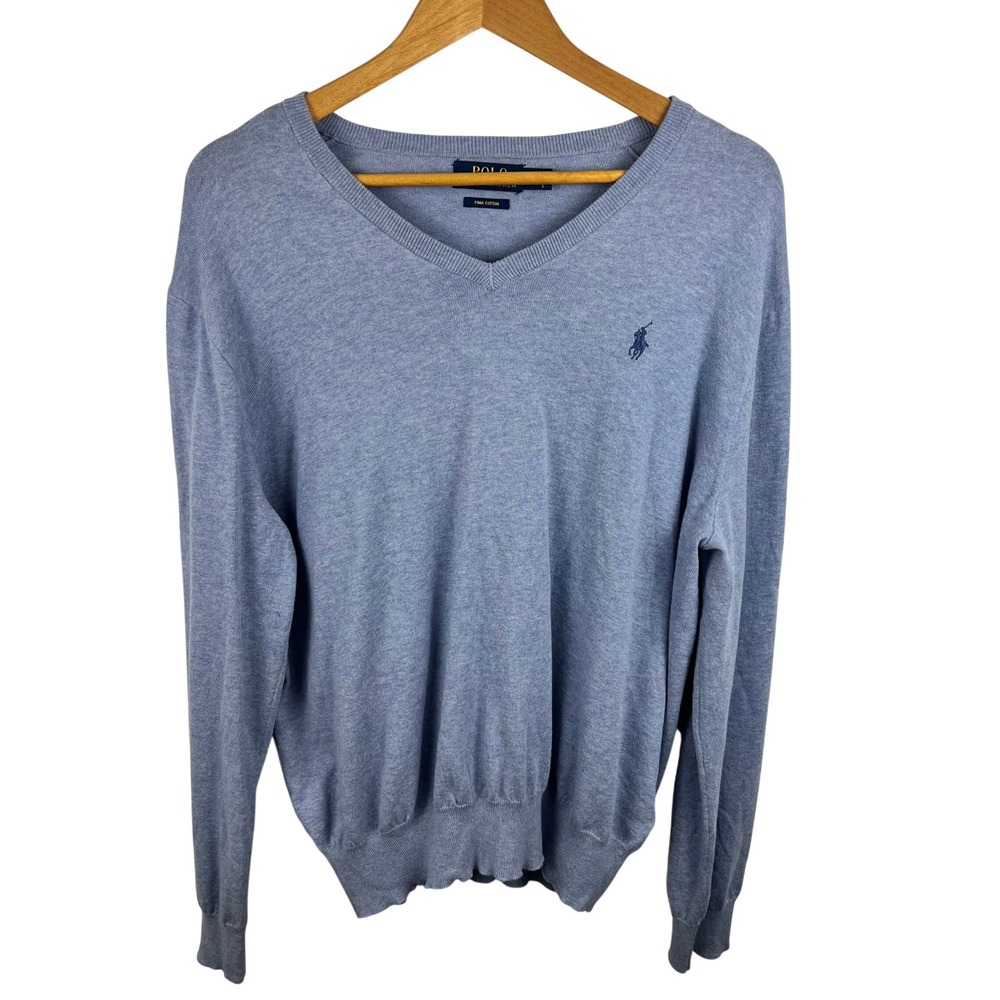 Polo Ralph Lauren Light Blue Pima Cotton Sweater Mens Large V-Neck Pony Logo